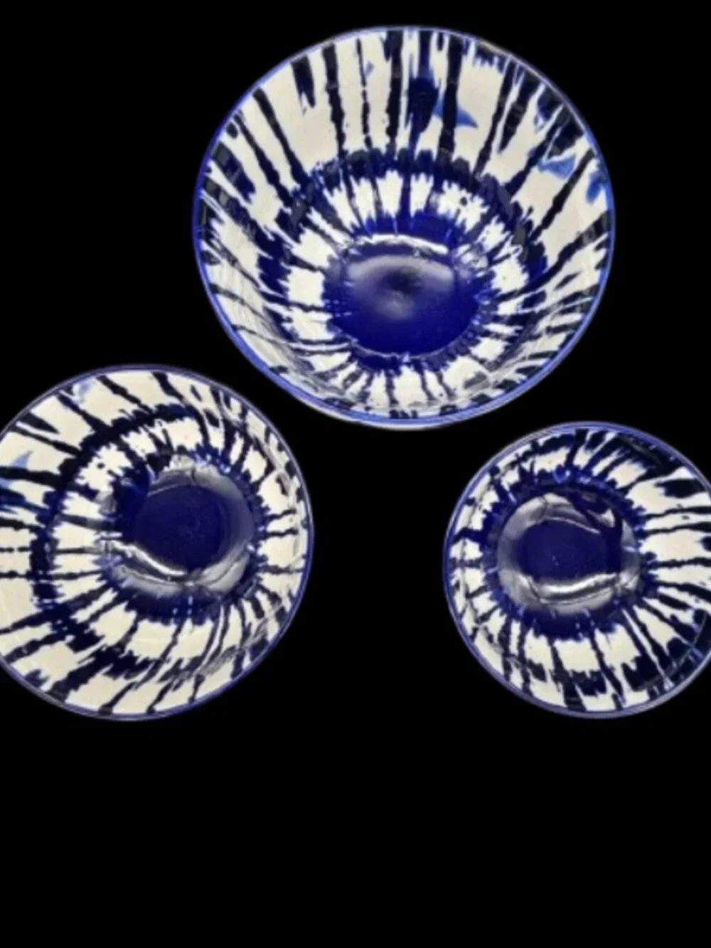 West Elm Indigo Tie Dye Ceramic Blue White Nesting Bowls Set of 3